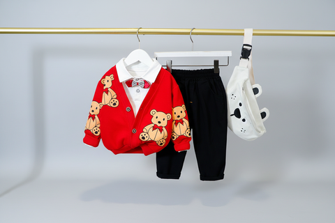 Charming Cotton Cardigan, Shirt and Pants Set