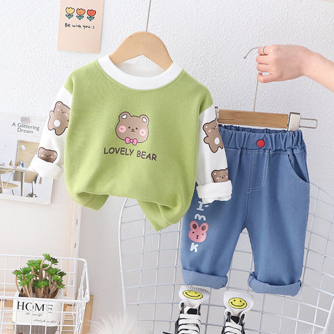 Lovely Bear Print Pullover and Pants Set