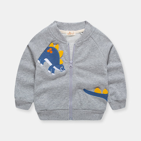 Playful Dinosaur Embroidery Cotton Cardigan
