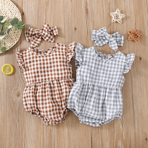 Soft Cotton Gingham Romper and Headband Set