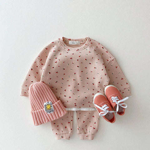 Cotton Waffle Knit Pullover, Beanie and Pants Cozy Style Set