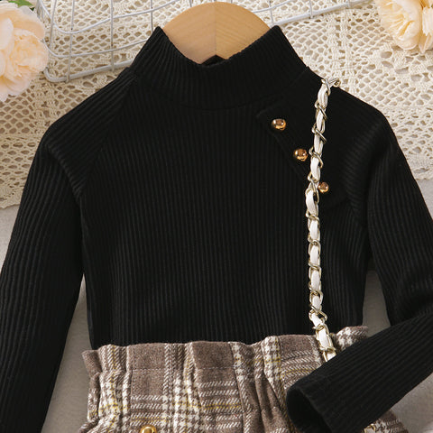 Cozy Knit Ribbed Pullover and Checked Shorts Set