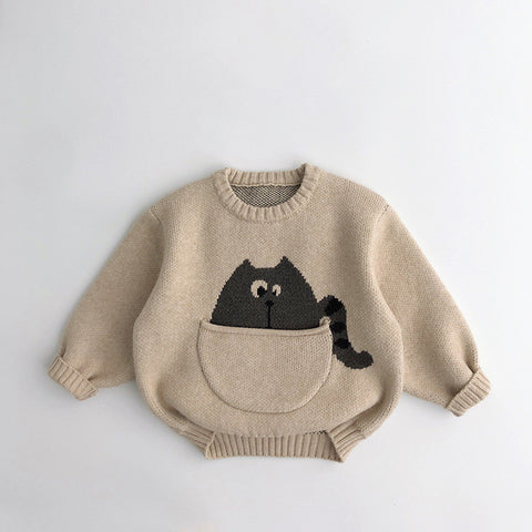 Animal Pocket Design Knitted Sweater