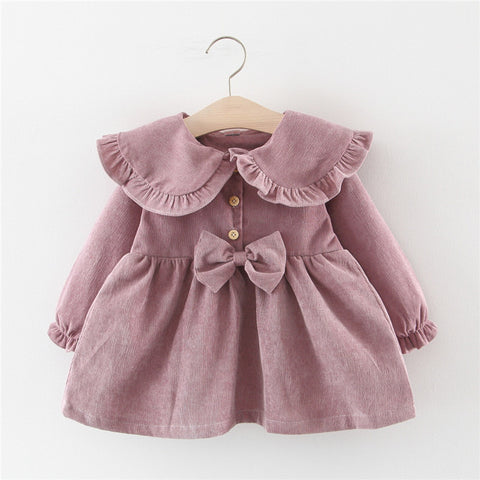 Dreamy Cotton Corduroy Dress With Ruffle Collar