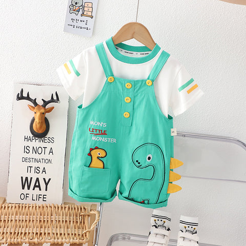 Fun Graphic Cotton T-Shirt and Suspender Shorts Set