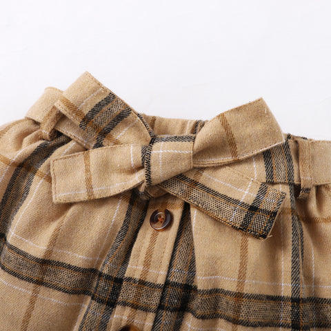Turtleneck Pullover and Plaid Skirt with Bow Belt Set