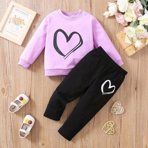 Cotton Pullover and Pants Heart Print Set