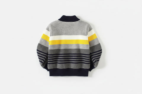 Cotton Zip-Up Cardigan with Striped Design