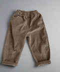 Brown corduroy pants on a light gray background