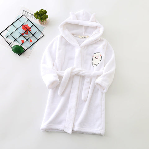 Cat Embroidery Flannel Hooded Robe