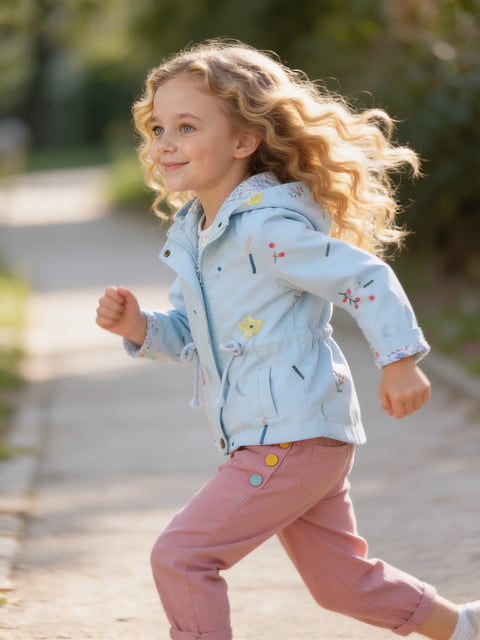 Floral-Lined Hooded Windbreaker Jacket