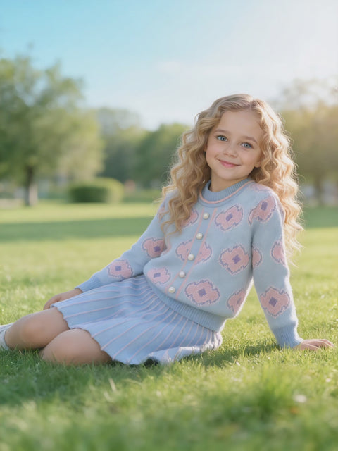 Elegant Jacquard Top and matching Pleated Skirt Set